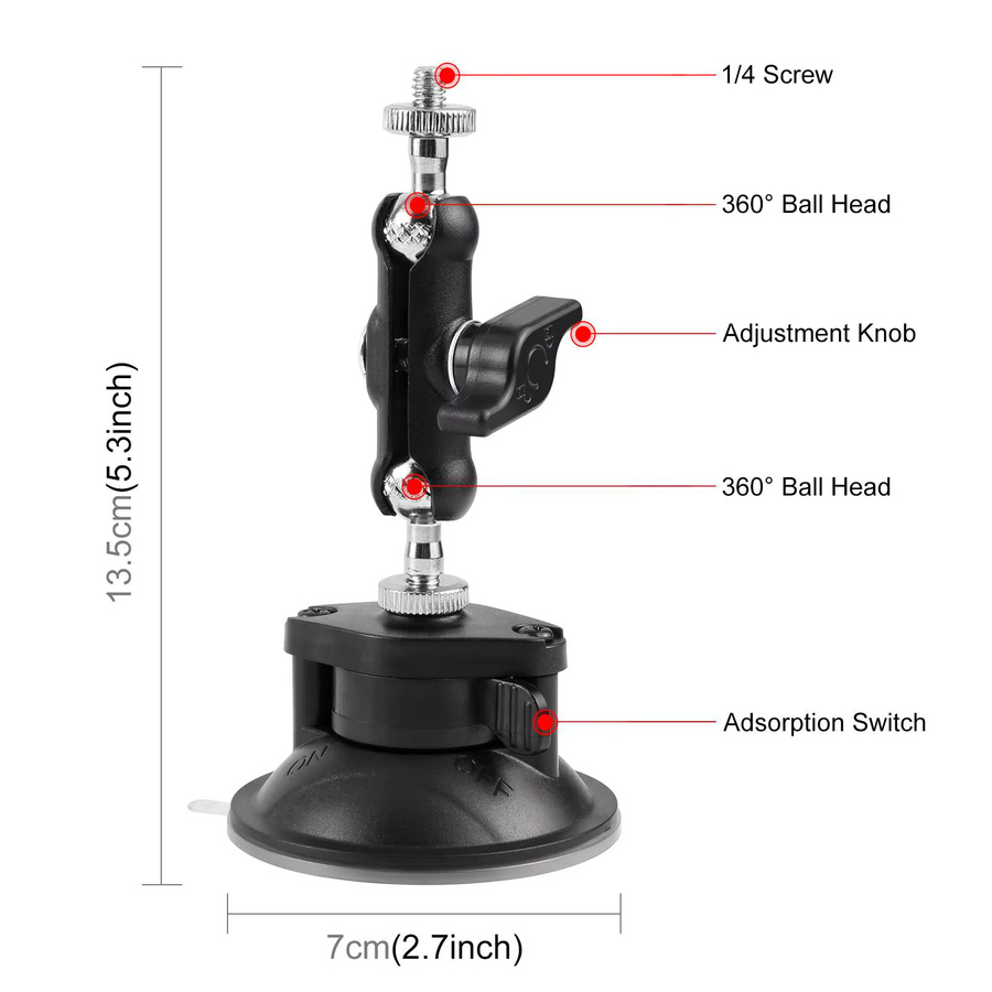 PULUZ Magische Arm Saugnapf Halterung für Insta360 X4 X3, GoPro und DJI Osmo Action 4, Schwarz - Bild 2