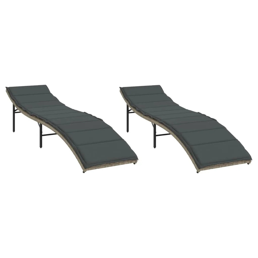 vidaXL Sonnenliegen Set aus 2 Stück aus Poly Rattan in Hellgrau mit wetterfesten Auflagen und verstellbarer Rückenlehne, B/T/H: 55 x 199 x 50/68/82/89 cm - Bild 2