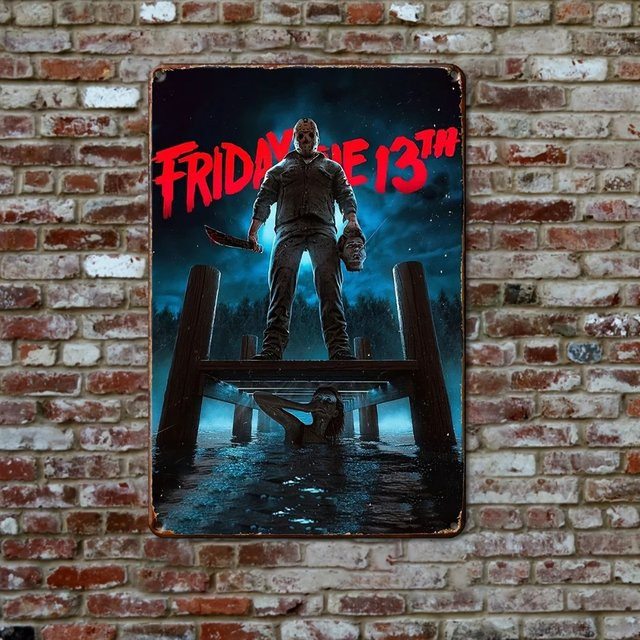 FRIDAY13THARTZ Freitag der 13. Jason Voorhees Metallblechschild aus Eisen als Wandkunst zur Dekoration - Bild 1