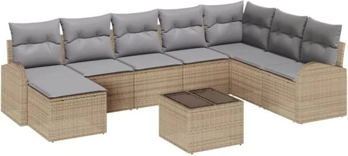 vidaxl Garten-Sofa-Set aus Poly-Rattan mit 9 Kissen in Beige und Hellgrau - Bild 1