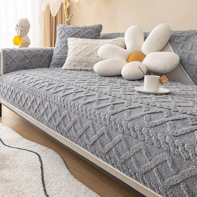 Plüschsofakissen aus Baumwollsamt in Grau mit Jacquard-Anti-Rutsch-Bezug, quadratisch, B/T/H: 70 x 70 x 70 cm - Bild 1