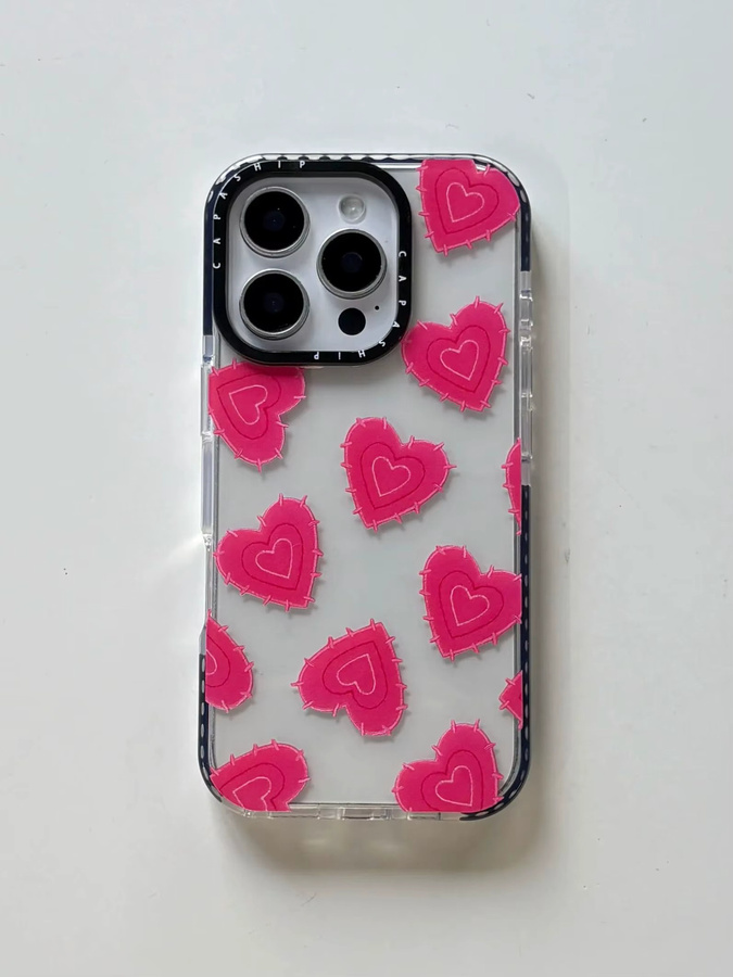 Transparente iPhone Handyhülle aus weichem TPU mit rosarotem Herzmuster für Apple iPhone 12 bis 17 Pro Max Air - Bild 6