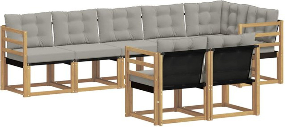 vidaXL Outdoor-Sofagarnitur aus Akazie mit 8-teiligem Set und Kissen in Weiß und Grau - Bild 1