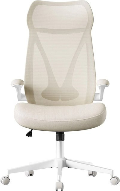 Ergonomischer Songmics Bürodrehstuhl mit Kopfstütze und Armlehnen in Beige - Bild 2