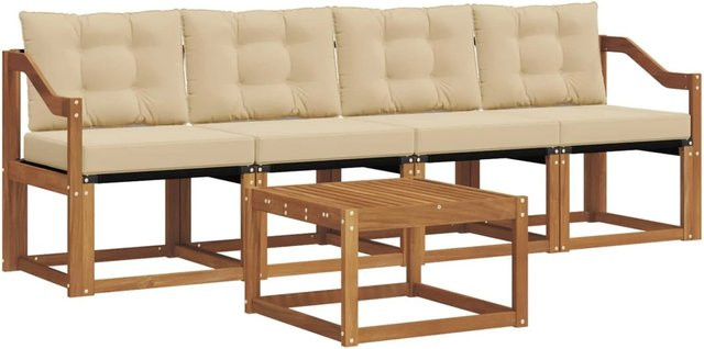 vidaXL Outdoor-Sofagarnitur 5-tlg. aus Akazienholz mit Kissen und Couchtisch in Beige und Braun - Bild 1