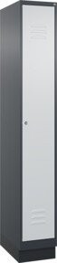 C+P Spind Classic PLUS Garderobenschrank mit Sockel, 1 Abteil, Zylinderschloss, 4 Garderobenhaken und mittiger Trennwand, Farbe: Grau, H x B x T: 195 x 30 x 50 cm - Bild 1
