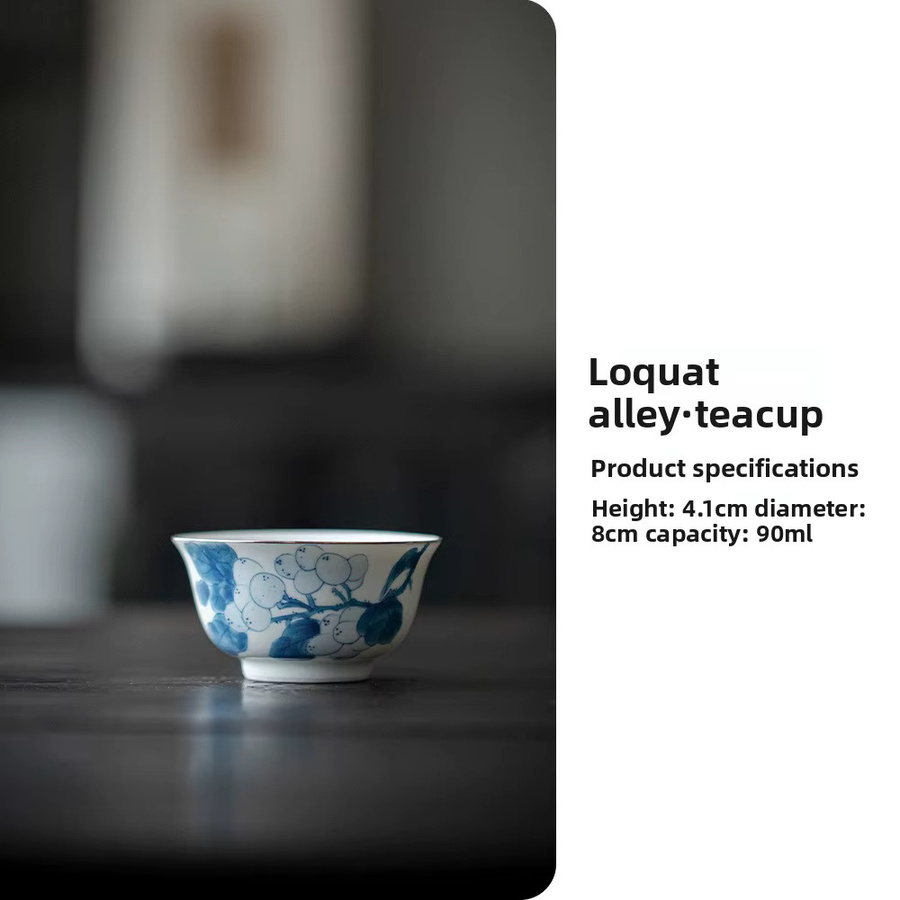 Handbemalte Keramik-Teetasse Liu Yinkou Master Cup im Retro-Design mit blau-weißem floralem Loquat-Muster für Kung-Fu-Teesets - Bild 5