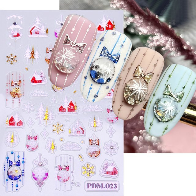 Nagel Charms, 5D geprägte Winter Designs, Kristallkugel, Schneeflocke - Bild 1