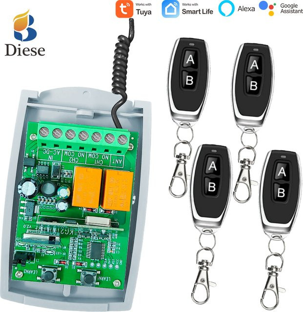 Tuya Universal Smart Wifi Empfänger 2CH AC DC12V 24V für Garagentore mit Rolling Code 433MHz in Weiß - Bild 1