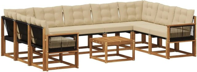 vidaXL Outdoor-Sofagarnitur L-Form aus Massivholz Akazie mit 10 Kissen in Natur und Beige - Bild 1
