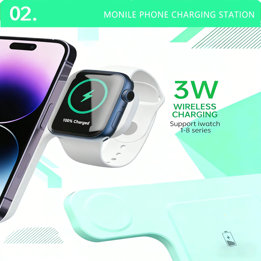 TIMESS Faltbare 15 W Kabellose Ladestation für iPhone, Apple Watch und AirPods Pro - Bild 2