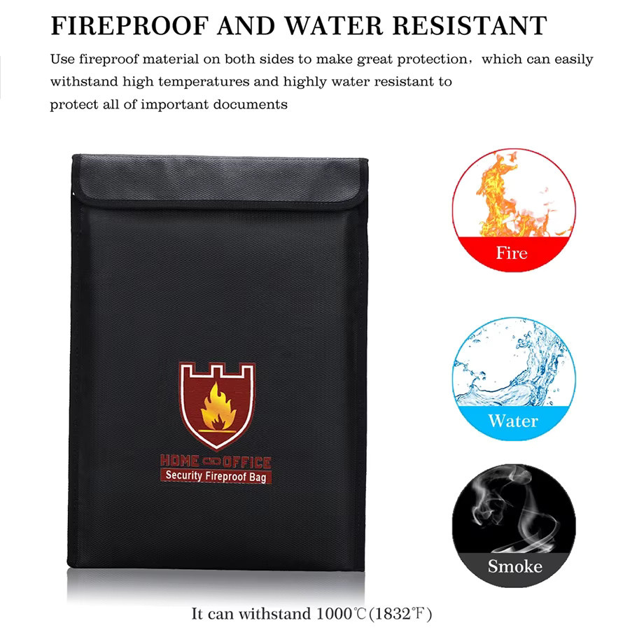 Feuerfeste und wasserdichte Dokumententasche in Schwarz für A4-Dokumente, Wertsachen und Reisepässe mit Reißverschluss - Bild 2