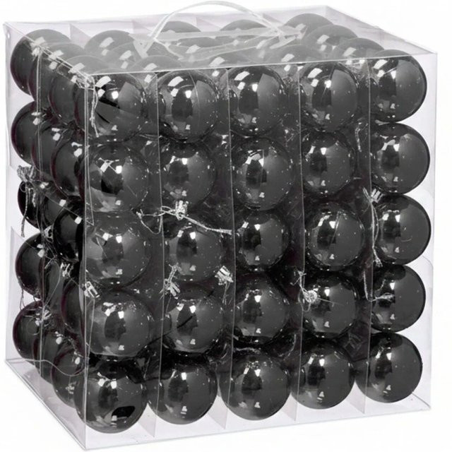 Relaxdays Weihnachtskugeln 100er Set aus Polystyrol in Schwarz Glänzend, Durchmesser: 7 cm - Bild 1