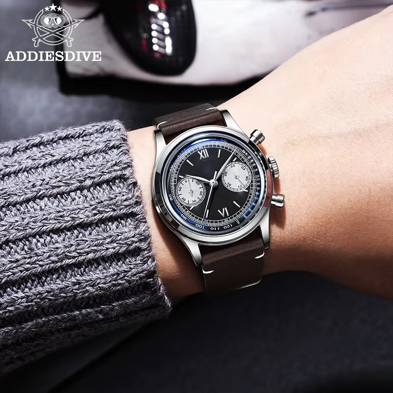 Addiesdive Armbanduhr Chronograph, Quarz, Edelstahl, Leder, Herren - Bild 3