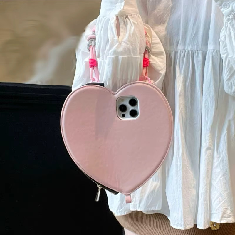 Apple iPhone Handyhülle aus Kawaii-Leder mit Münzbörse und Handschlaufe in Pink für iPhone 17 16 Pro 15 14 13 Pro Max - Bild 5