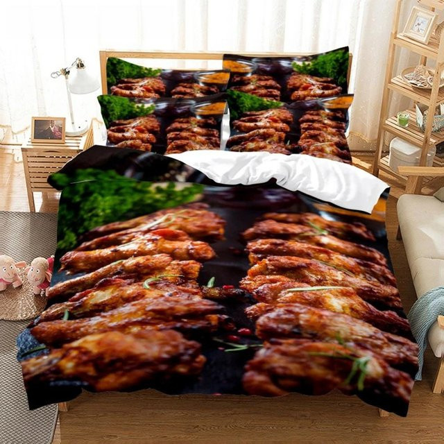 Lodestar 3D Bettwäsche-Set mit Fleisch- und Meeresfrüchte-Print, 3-teilig, B/H: 180 x 210 cm, Mehrfarbig - Bild 1