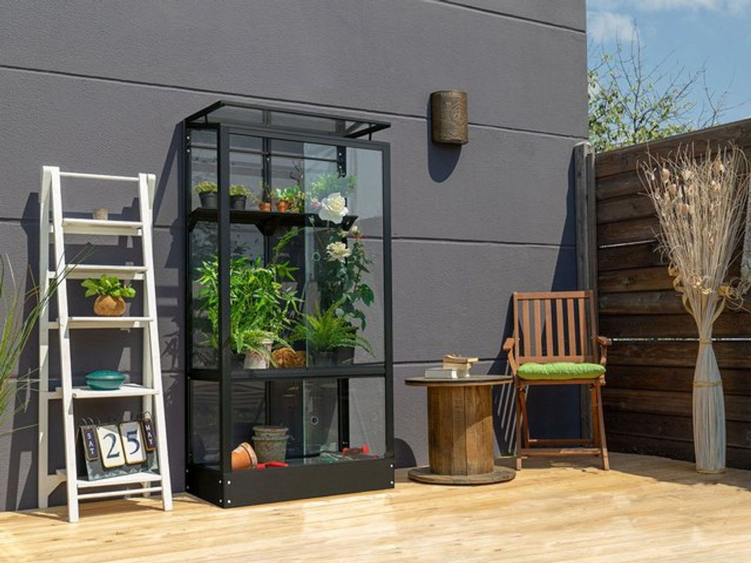 Vitavia Balkon- und Anlehn-Gewächshaus Stad in Schwarz mit Stahlfundament und 3 mm ESG-Glas, B/T/H: 81,2 x 43 x 156 cm - Bild 4