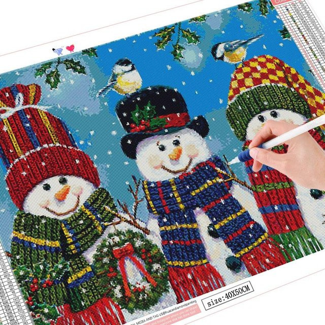 FIYO Diamond Painting Schneemann 5D Diamantmalerei mit Vollbohrung, Multicolor, B: 30 cm, H: 20 cm - Bild 1