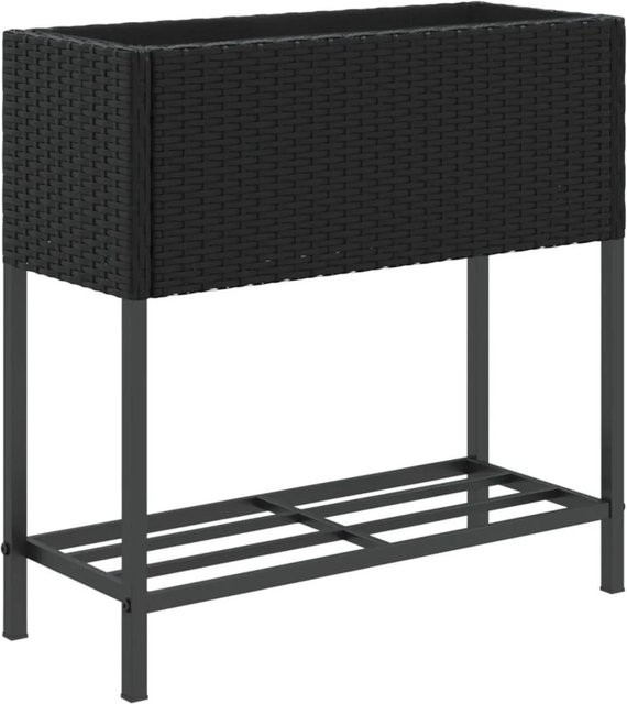 vidaXL Pflanzkübel mit Ablage aus PE-Rattan und pulverbeschichtetem Stahl in Schwarz, B/T/H: 70 x 70 x 70 cm - Bild 1