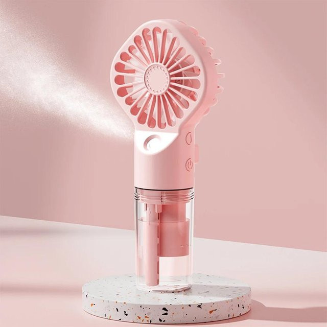 AlongChoice Mini-Handventilator mit Luftbefeuchter und Sprühfunktion, USB wiederaufladbar, Rosa - Bild 1