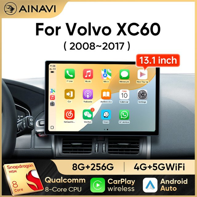 Ainavi Android Autoradio mit 13,1 Zoll Display für Volvo XC60, kabelloses Android Auto und CarPlay, Schwarz - Bild 1