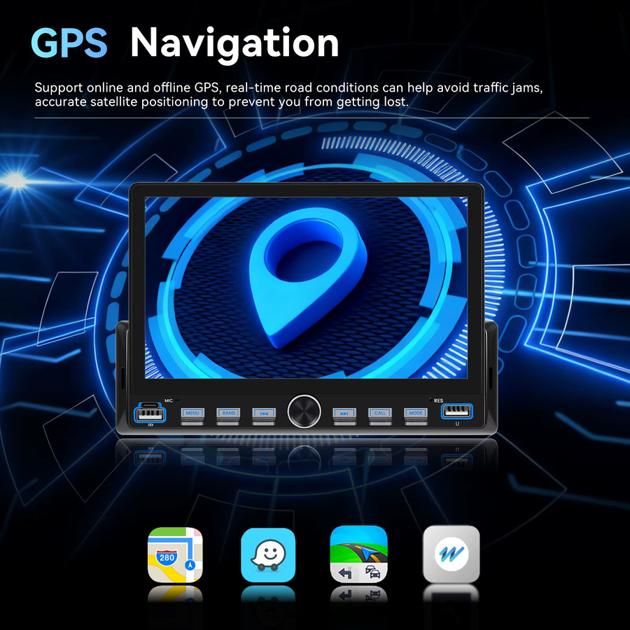 Camecho Android 1 Din Autoradio mit 7 Zoll HD IPS Bildschirm, kabelloses Carplay und Android Auto, GPS, Bluetooth, WIFI und FM/RDS in Schwarz - Bild 4