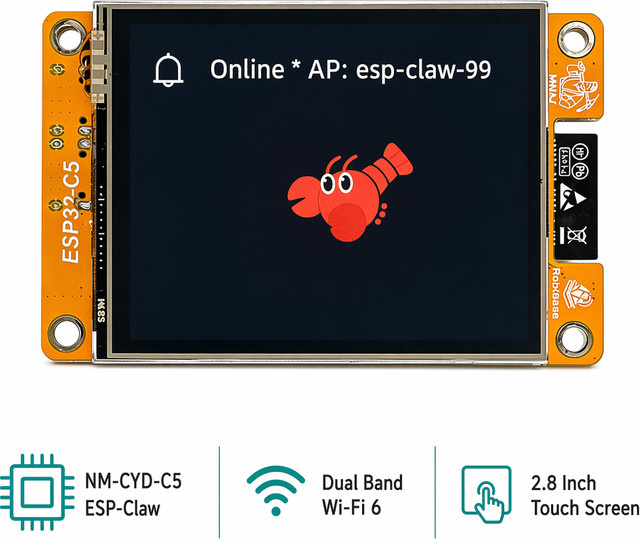 NMIOT Palm AI Agent Board NM-CYD-C5 mit ESP-Claw für IoT-Geräte, 2,8-Zoll-Bildschirm, Dual-Band-WLAN, ESP32-C5, unterstützt GPT, Claude und DeepSeek - Bild 1