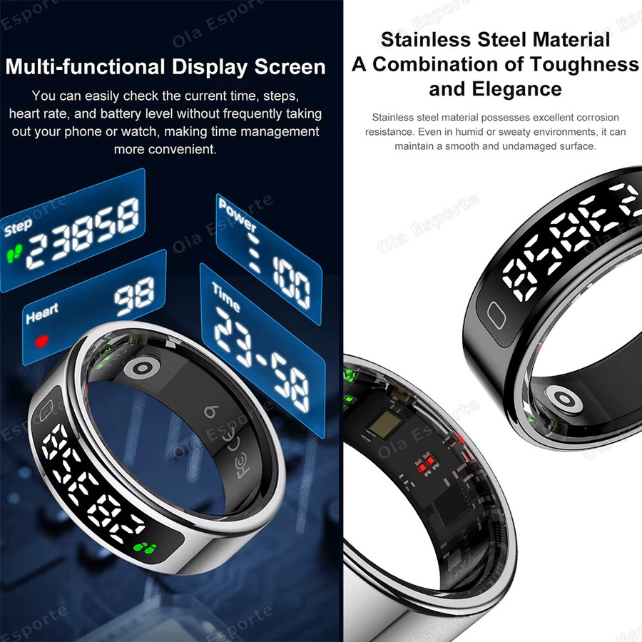 Ola Esporte Smart Ring mit GPS, LED-Anzeige, Herzfrequenz- und Blutsauerstoffmessung, IP68 und 5ATM wasserdicht, Unisex - Bild 3