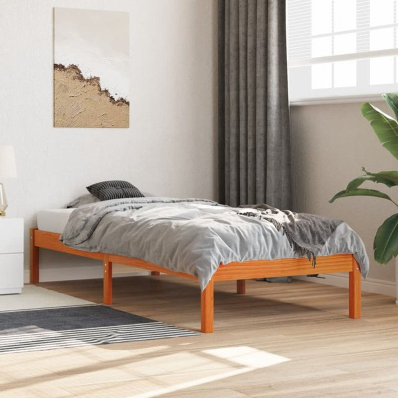 Vidaxl Massivholzbett aus Kiefernholz in Braun, B/L: 75 x 190 cm - Bild 1