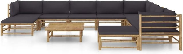 vidaXL 11-tlg Garten-Lounge-Set aus Bambus mit grauen Polstern in U-Form - Bild 1