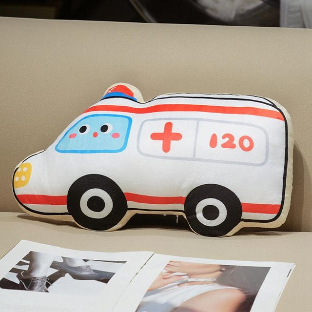 Kuscheltier Transportfahrzeuge als Plüschkissen für Kinder, verschiedene Motive wie Krankenwagen, Polizeiauto, Schiff, Flugzeug oder Zug, Größe: 55 cm - Bild 1