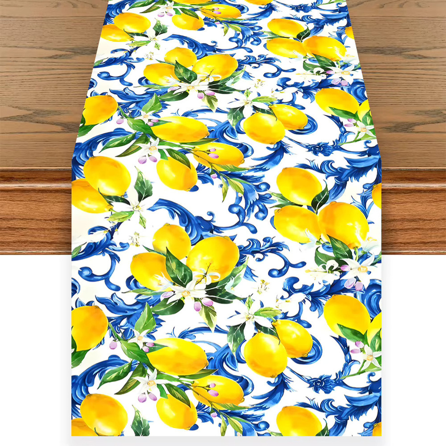 OURFETE Tischläufer mit mediterranem floralem Porzellandruck in Blau, Gelb und Weiß, Länge: 180 cm, Breite: 35 cm - Bild 3