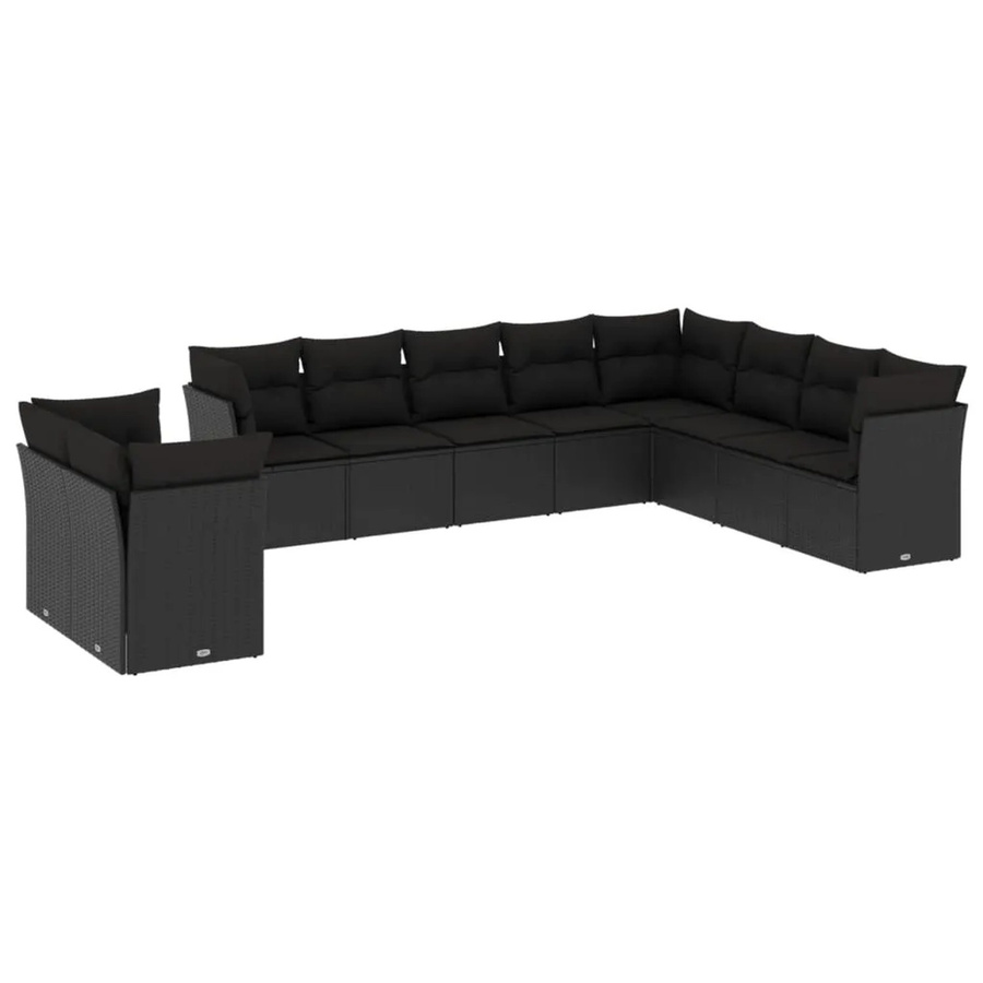 vidaXL 10-tlg Garten-Sofagarnitur aus Polyrattan in Schwarz mit UV-beständigen Kissen - Bild 2