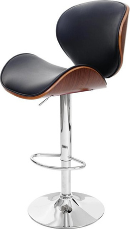 PROREGAL Barhocker höhenverstellbar mit Lehne im Retro-Design aus Buchenholz und Kunstleder, Farbe Schwarz/Walnuss-Optik, Sitzhöhe: 62-84 cm