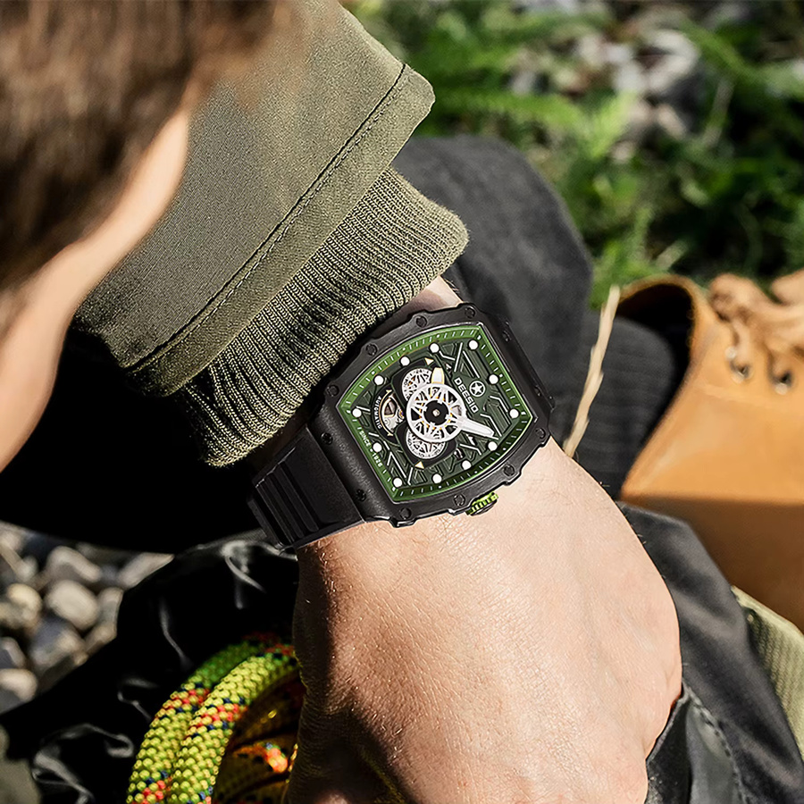 Deesio Armbanduhr Automatik, GMT, Schwarz, Silikon, Herren - Bild 3