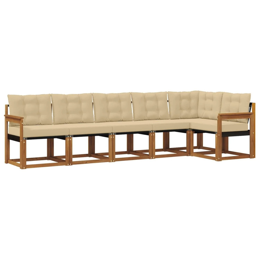 vidaXL Outdoor-Sofagarnitur 6-teilig aus Akazienholz mit Textilene und Kissen in Beige und Natur - Bild 2