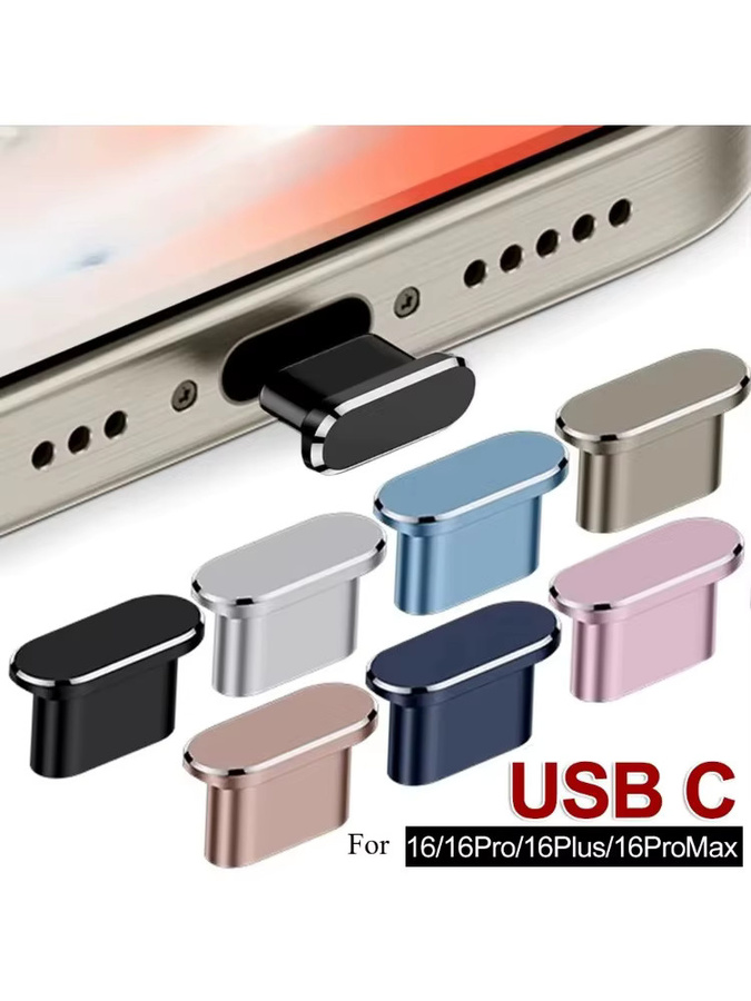 2er-Set Metall Staubschutz für iPhone 17 Pro Max, iPhone 16 Plus und iPhone 15 mit USB-C Ladeanschluss Schutzabdeckkappe und Reinigungsbürste in Schwarz und Silber - Bild 6