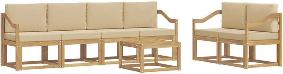7-teilige Outdoor-Sofagarnitur aus Akazie mit Kissen in Weiß und Beige von vidaXL - Bild 1