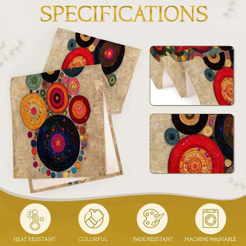 VIKAMA Runde Tischdecke mit gepunktetem Boho-Design in Multicolour aus Leinen - Bild 4