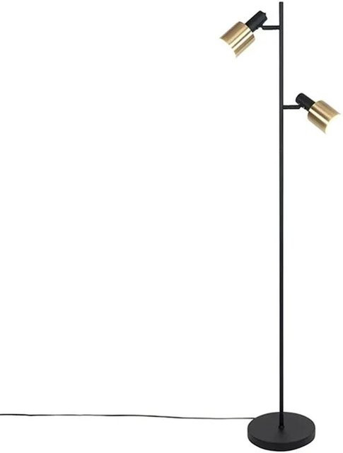 QAZQA Design Stehlampe Stijn in Schwarz und Messing mit 2 dimmbaren E27 Leuchten aus Stahl, Höhe: 156 cm, Breite: 43 cm, Tiefe: 25 cm - Bild 1