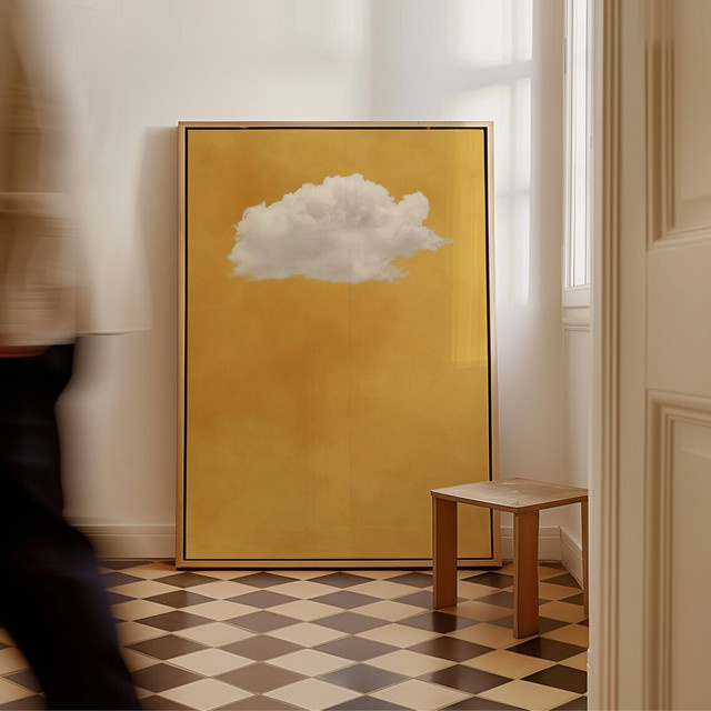 Gelbe Wolken-Leinwand-Wandkunst von SHENCHEN, abstrakte Himmelskunst in Gelb und Multicolour, minimalistische Wanddekoration als gerahmtes Leinwandbild - Bild 1