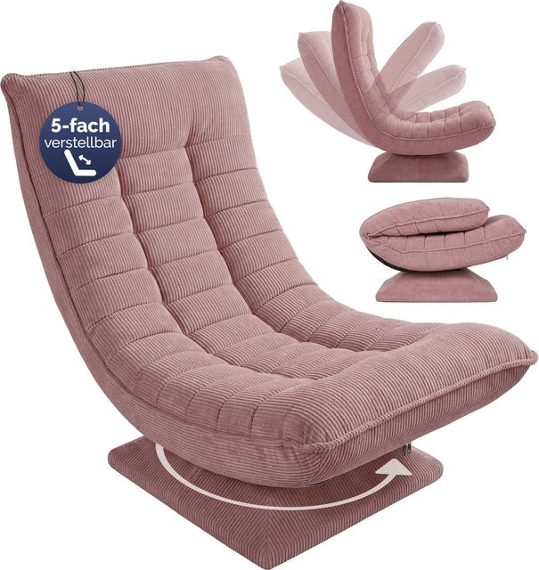 CASARIA Sessel Aberdeen Dunkelpink Cord 5fach verstellbar 360 Grad drehbar klappbar - Bild 1