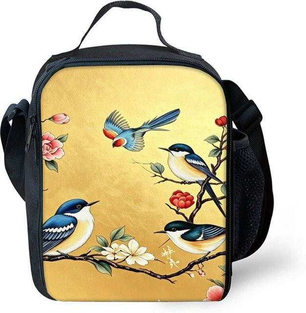 Isolierte Lunchtasche mit Vogel-Print von Fancy Style Studio in Gelb mit Schultergurt - Bild 1