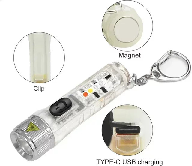 BALDR Multifunktionale Mini-Schlüsselanhänger-Taschenlampe in Silber, wiederaufladbare LED-Notfall-Taschenlampe mit Magnet und Fluoreszenz-Funktion - Bild 1