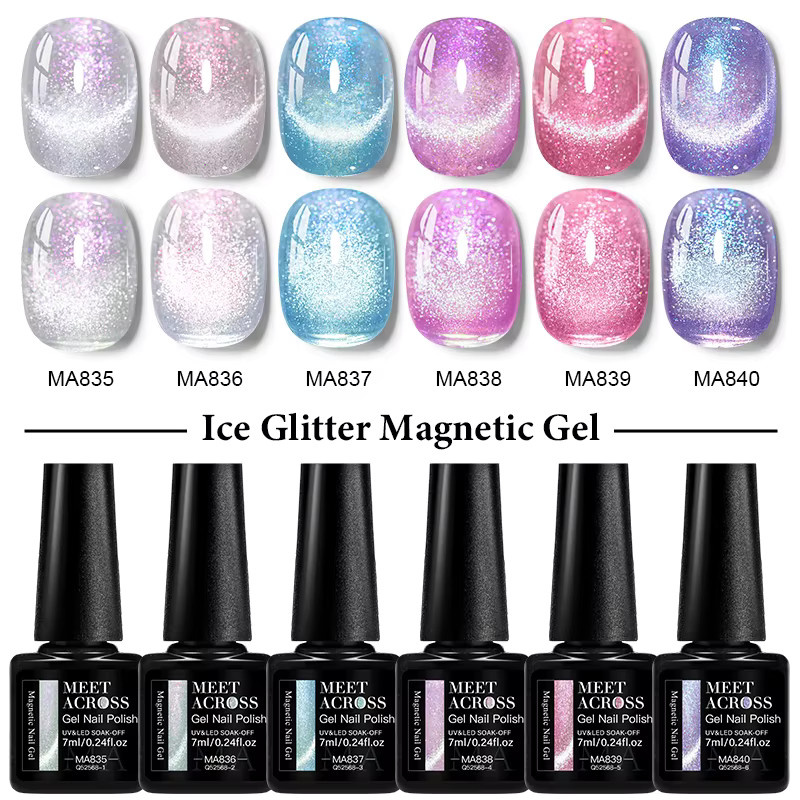 MEET ACROSS Ice Glitter Magnetic Gel Nail Polish, Pink Purple, 7 ml - Bild 2