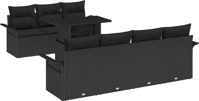 vidaXL Garten-Sofa-Set aus Poly-Rattan in Schwarz mit 8 Teilen und Kissen - Bild 1