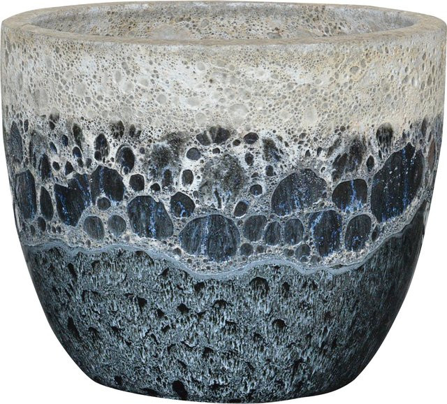 Moderner runder Pflanztopf aus Ton in Weiß-Schwarz, B/T/H: 24 x 24 x 19 cm - Bild 1