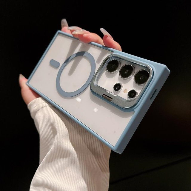 Magnetisches stoßfestes Gehäuse mit Glas-Objektivschutz und Standfunktion für Samsung Galaxy S24 S23 S22 Ultra Plus FE in Grau - Bild 1