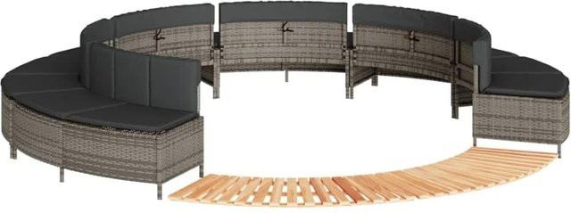 vidaXL Whirlpool-Umrandung aus grauem Poly-Rattan und geöltem Akazienmassivholz - Bild 1