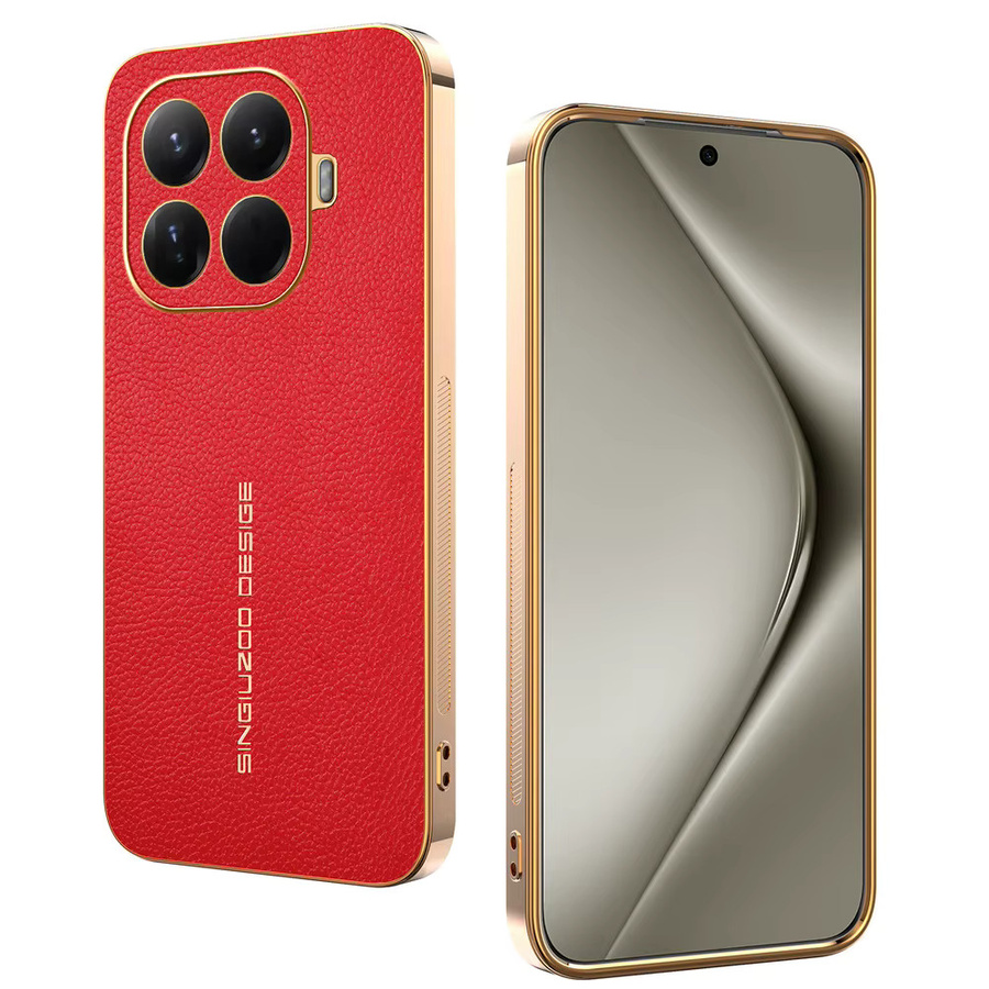 Luxuriöse Lychee-Leder-Hülle mit galvanisiertem Rahmen für Xiaomi 17T 15T 14T 13T 11T Pro 17 Pro Max 15 Ultra mit magnetischer kabelloser Ladefunktion in Rot - Bild 3